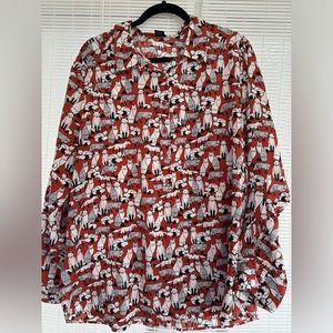 Ann Taylor Size XL Half Button Up Long Sleeve Fox Printed Blouse